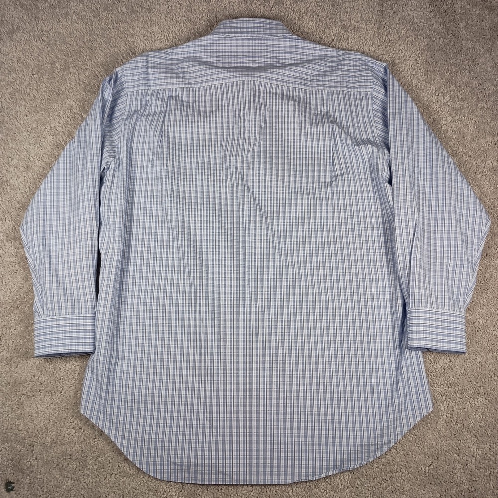 David Donahue 17 32/33 Mens Blue White Plaid Cotton Button Down Dress Shirt - Picture 5 of 11